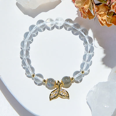 Olivenorma Gray Moonstone Clear Crystal Beads Bracelet