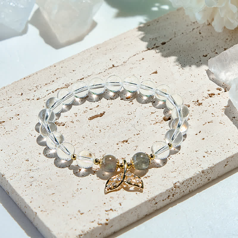 Olivenorma Gray Moonstone Clear Crystal Beads Bracelet