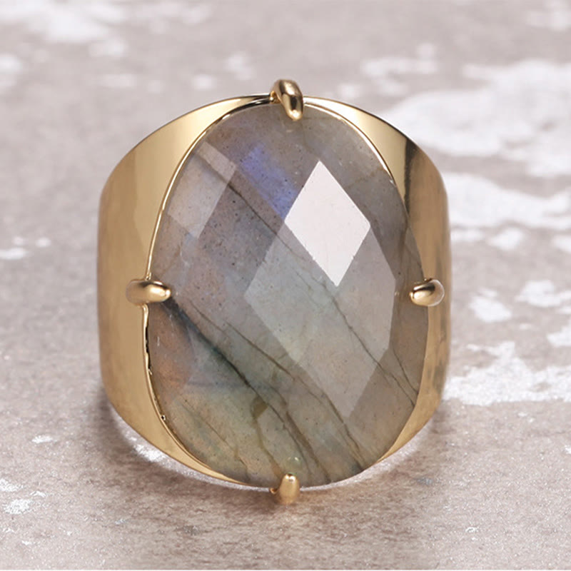 Olivenorma Faceted Natural Healing Stone Adjustable Ring