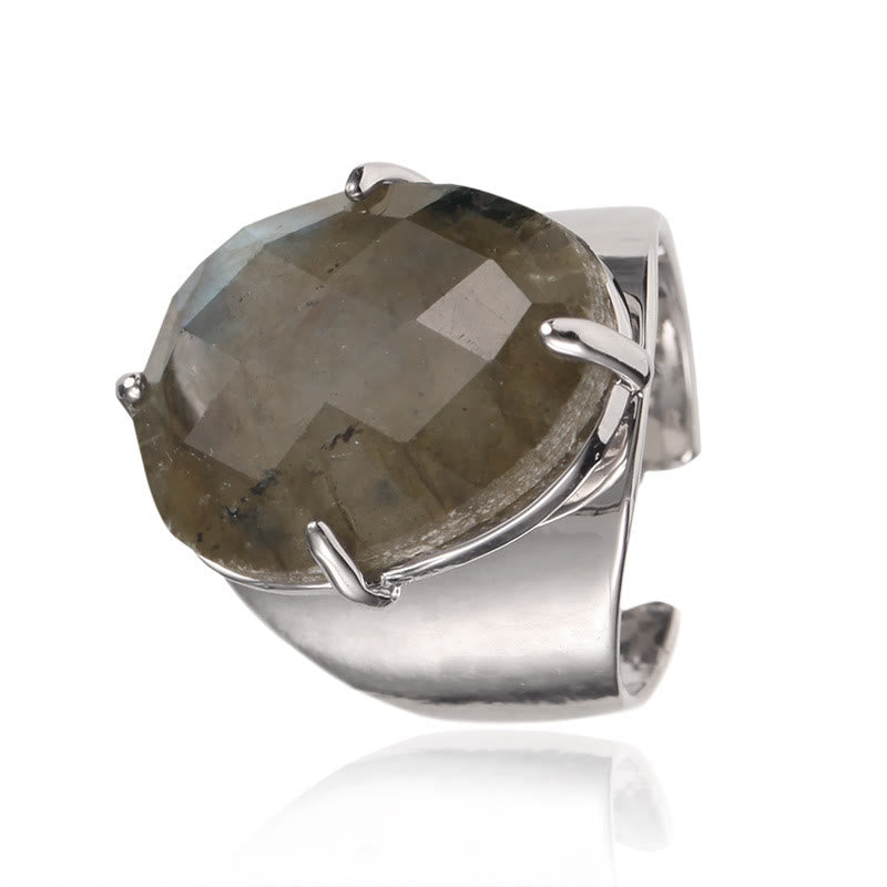 Olivenorma Faceted Natural Healing Stone Adjustable Ring