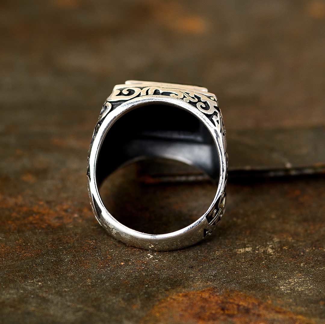 Olivenorma Engraved Tree of Life Faceted Black Onyx Ring