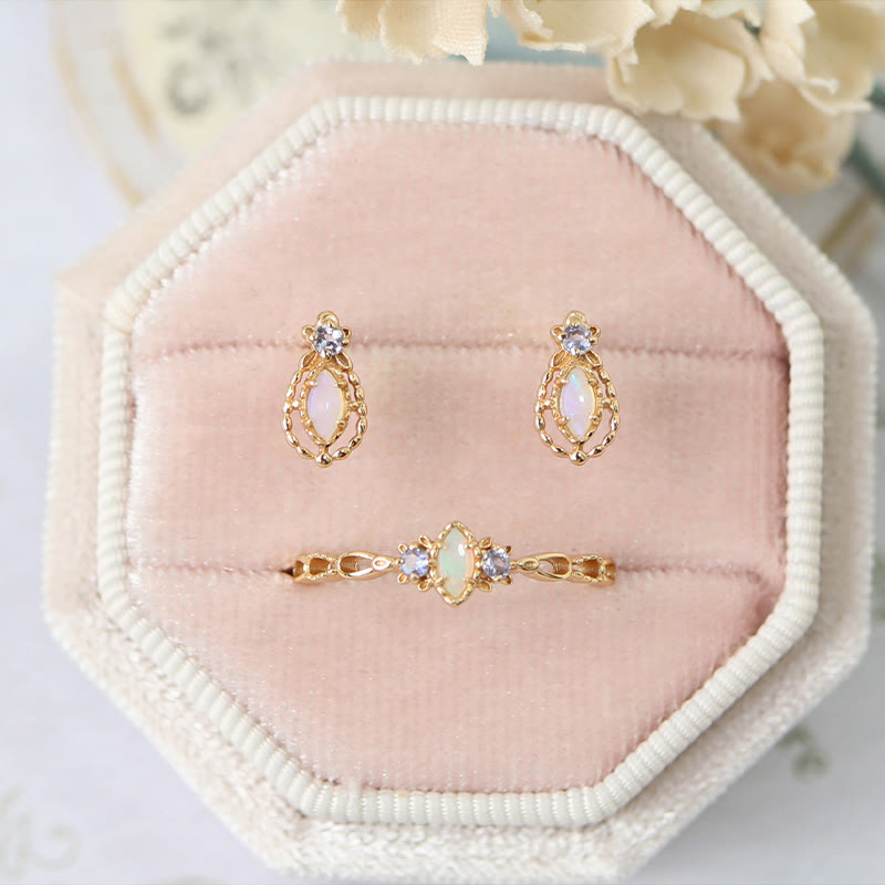 Olivenorma Opal Necklace Ring Earrings Set Gemstone Jewelry Set