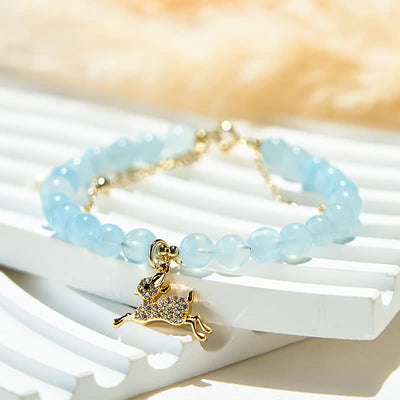 Olivenorma Natural Aquamarine Beads Fawn Pendant Bracelet