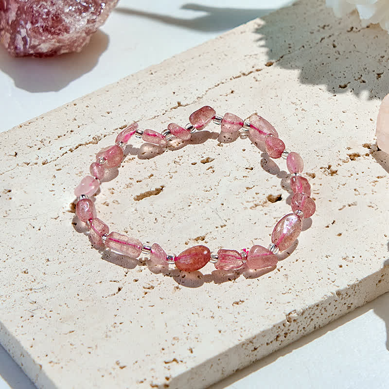 Olivenorma Natural Strawberry Quartz Beaded Bracelet