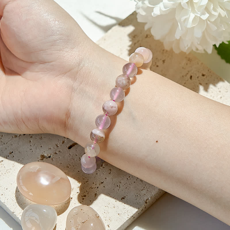 Olivenorma Natural Cherry Blossom Agate Beaded Bracelet