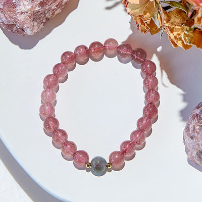 Olivenorma Natural Strawberry Quartz Labradorite Beads Bracelet