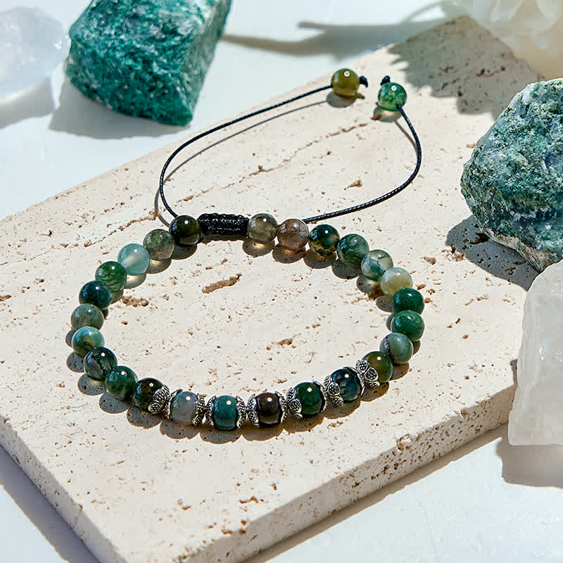 Olivenorma Natural Moss Agate Beaded Bracelet