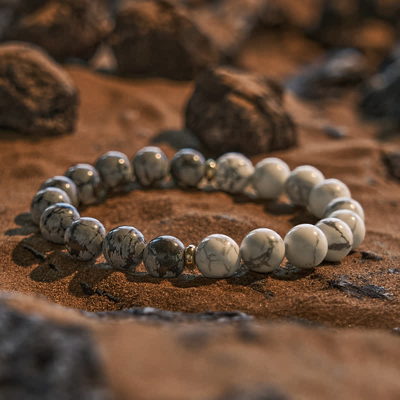 Olivenorma White Turquoise Snowflake Obsidian Beads Bracelet