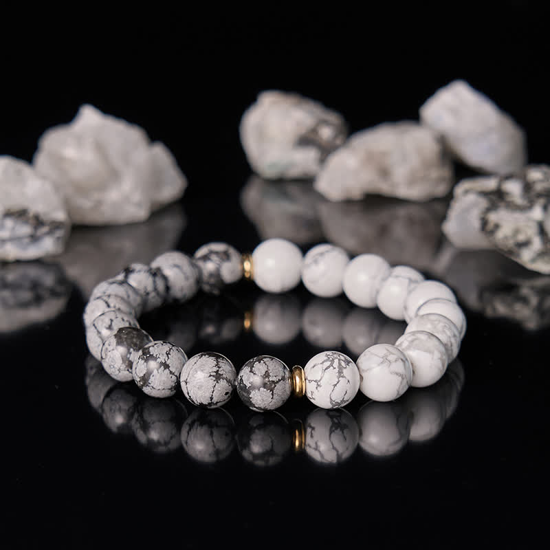 Olivenorma White Turquoise Snowflake Obsidian Beads Bracelet