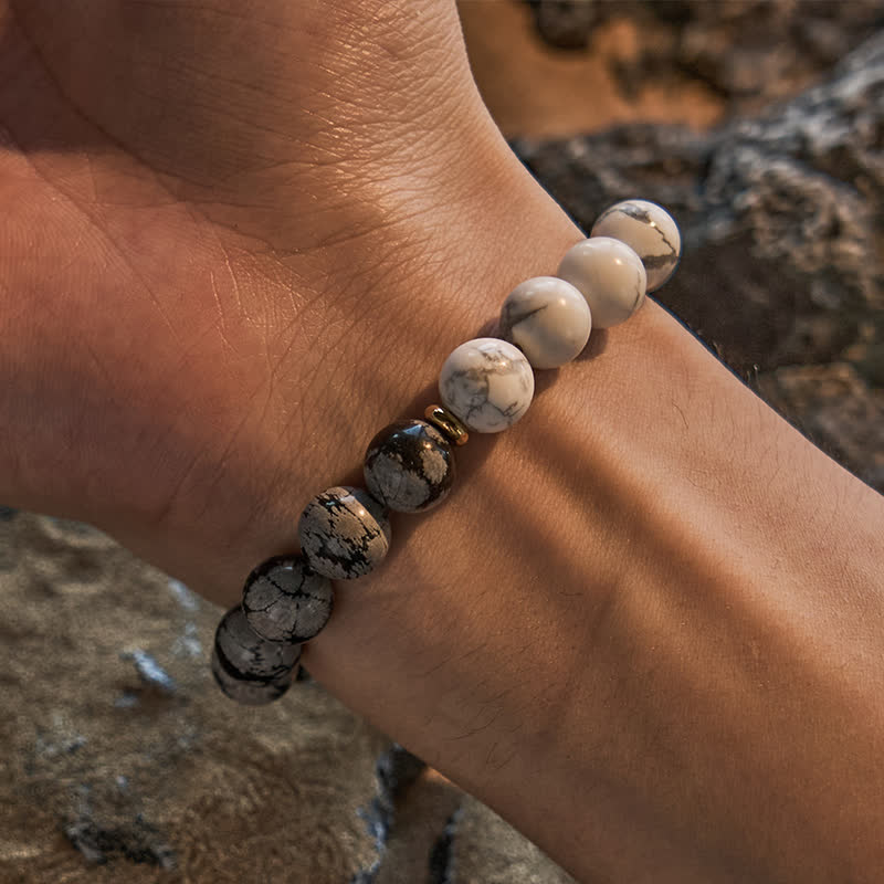 Olivenorma White Turquoise Snowflake Obsidian Beads Bracelet