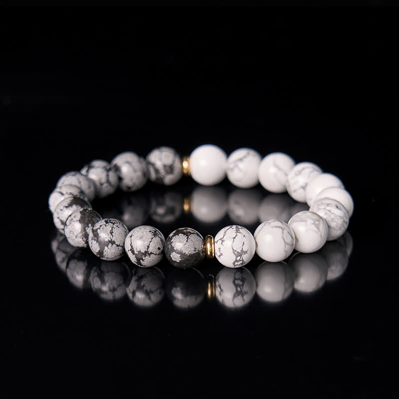 Olivenorma White Turquoise Snowflake Obsidian Beads Bracelet