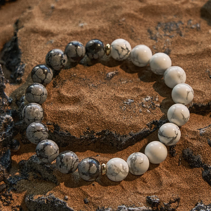 Olivenorma White Turquoise Snowflake Obsidian Beads Bracelet