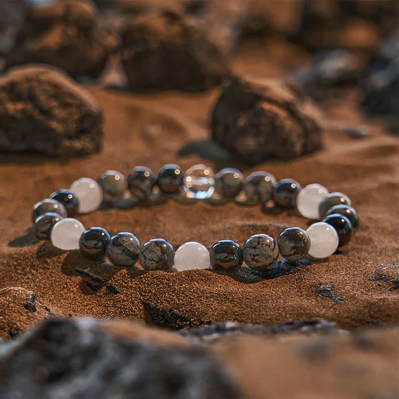 Olivenorma Obsidian Clear Crystal Snowflake Obsidian Beads Bracelet