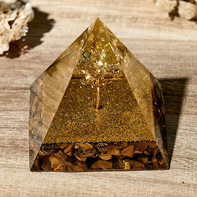 Olivenorma Natural Tiger-Eye Healing Energy Orgone Pyramid