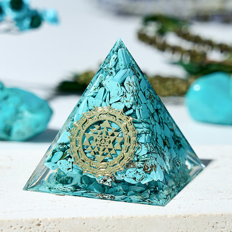 Olivenorma Flower of Life Turquoise Optimism Orgone Pyramid