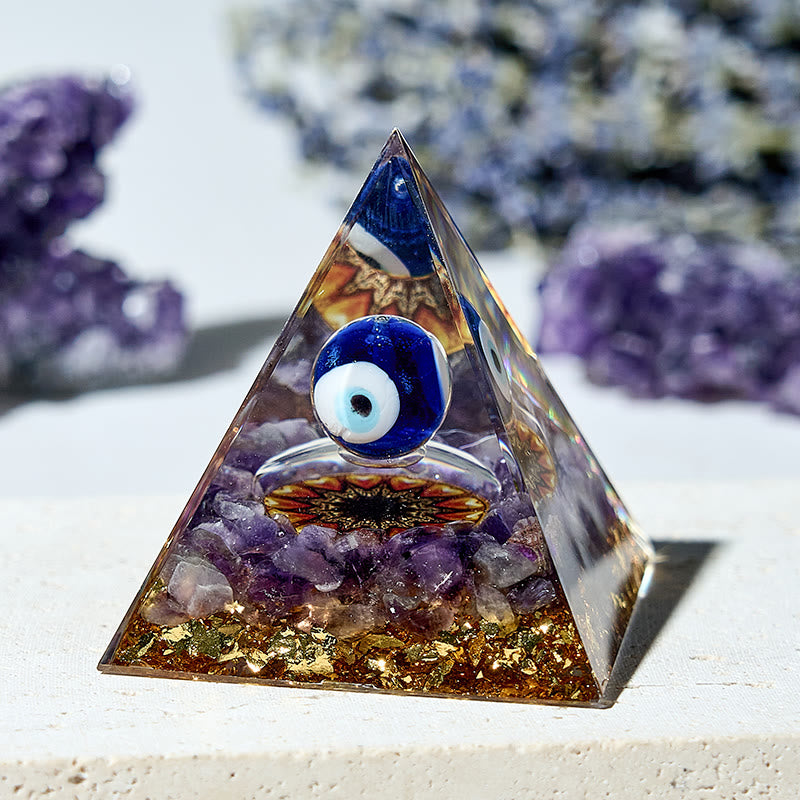 Olivenorma Amethyst Evil Eye Handmade Crystal Orgone Pyramid