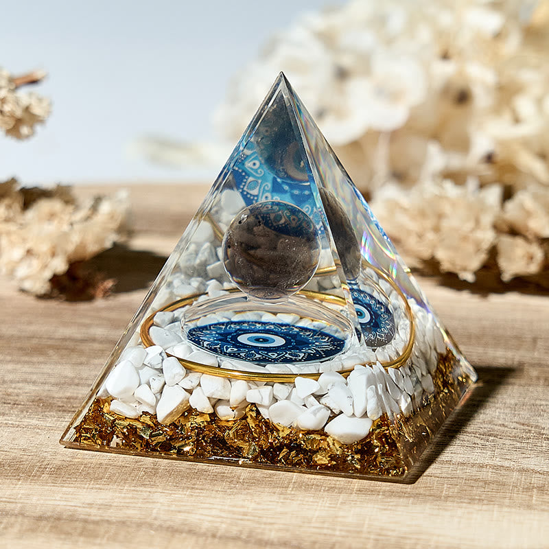 Olivenorma White Turquoise Calming Energy Crystal Orgone Pyramid