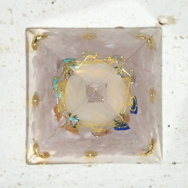 Olivenorma Metatron's Cube with 7 Chakra Crystal Orgone Pyramid