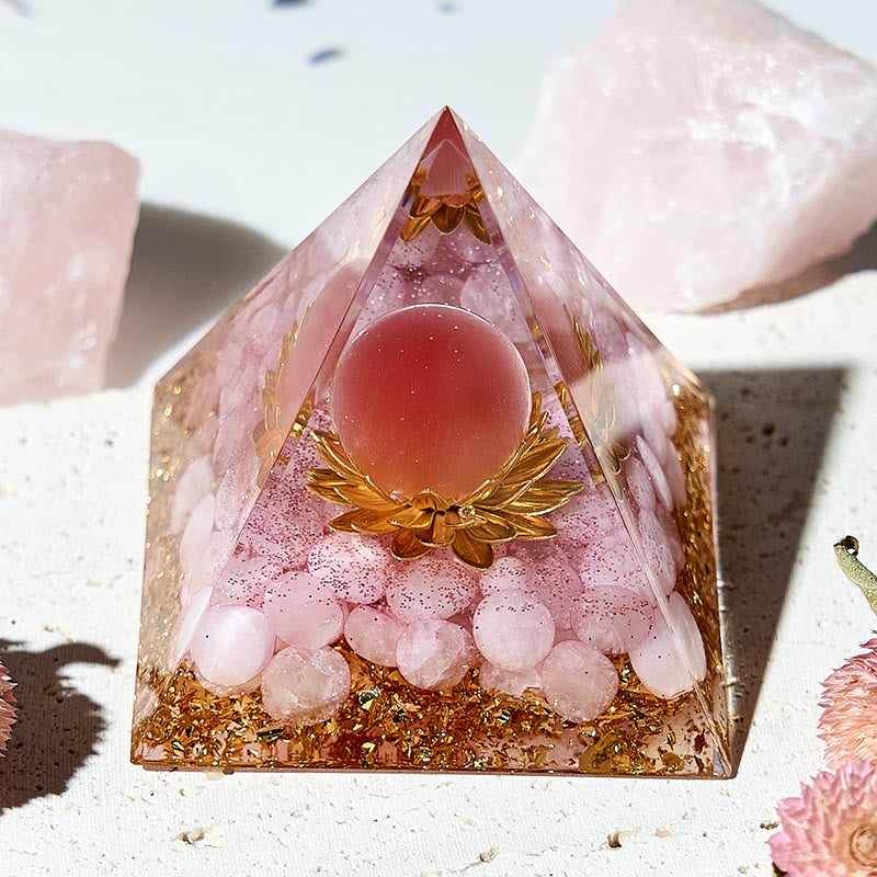 Olivenorma Rose Quartz Lotus Healing Orgone Pyramid