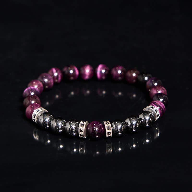 Olivenorma Natural Hematite Pink Tiger Eye Beads Bracelet