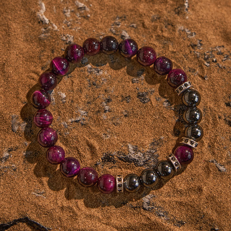 Olivenorma Natural Hematite Pink Tiger Eye Beads Bracelet