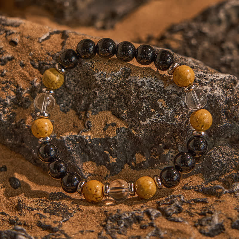 Olivenorma Obsidian Clear Crystal Picture Jasper Beads Bracelet