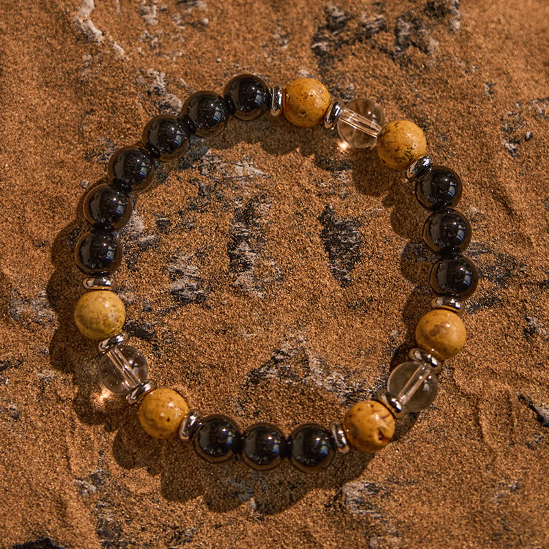 Olivenorma Obsidian Clear Crystal Picture Jasper Beads Bracelet