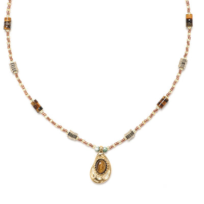 Olivenorma Natural Tiger Eye Stone Charm Beaded Necklace