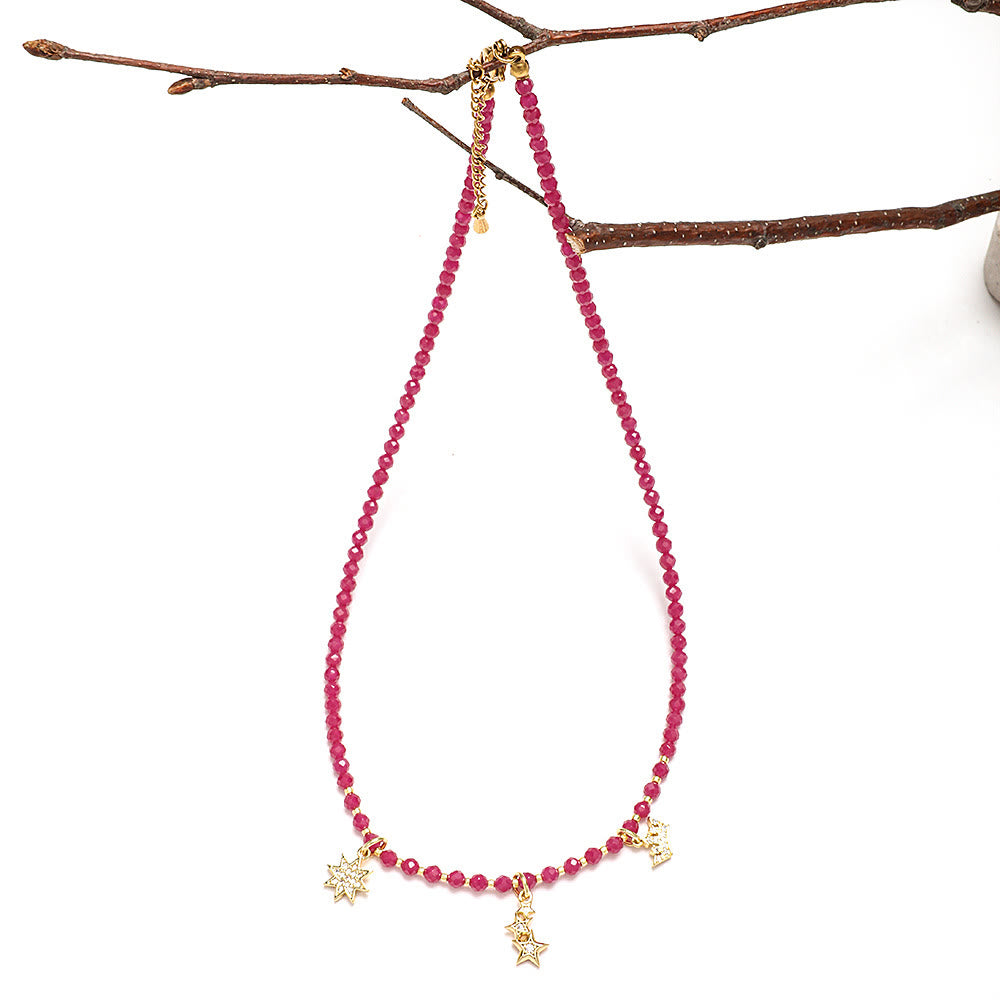 Olivenorma Pink Natural Gemstone Heart Charm Beaded Necklace