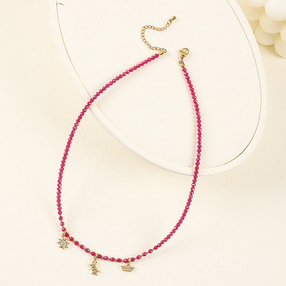 Olivenorma Pink Natural Gemstone Heart Charm Beaded Necklace