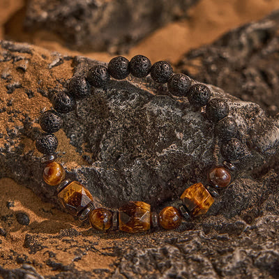 Olivenorma Faceted Tiger Eye Lava Stone Beaded Bracelet