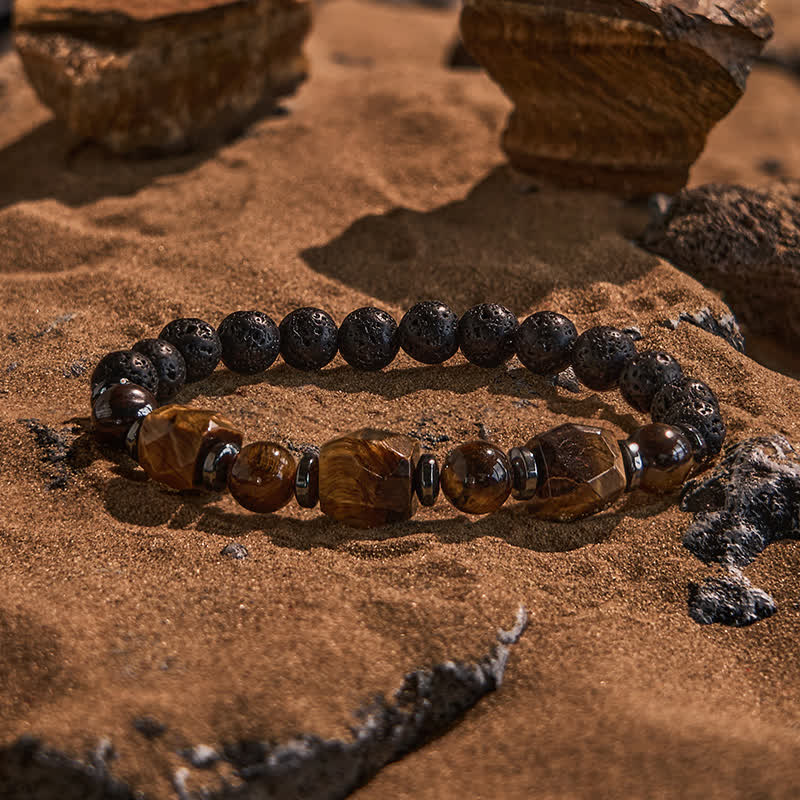 Olivenorma Faceted Tiger Eye Lava Stone Beaded Bracelet