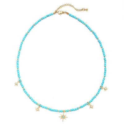 Olivenorma Boho Style Zircon Blue Gemstone Beaded Necklace