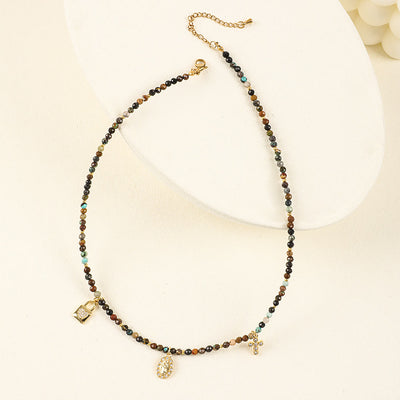 Olivenorma Boho Style Zircon Blue Gemstone Beaded Necklace