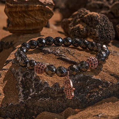 Olivenorma Hematite Beads Hamsa Pendant Bracelet