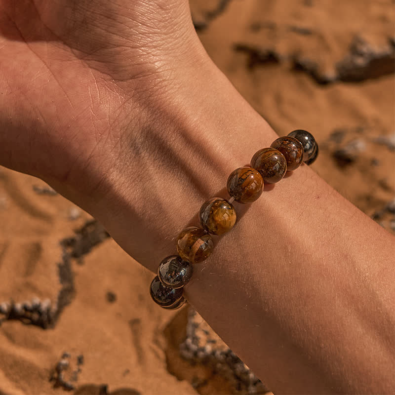 Olivenorma 10mm Black Onyx Hematite Tiger Eye Beaded Bracelet