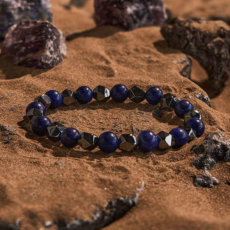 Olivenorma Natural Hematite Lapis Lazuli Beaded Bracelet