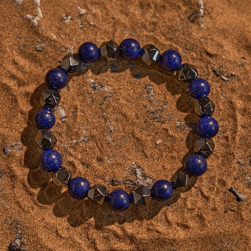 Olivenorma Natural Hematite Lapis Lazuli Beaded Bracelet