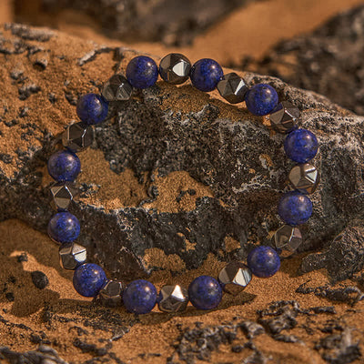 Olivenorma Natural Hematite Lapis Lazuli Beaded Bracelet