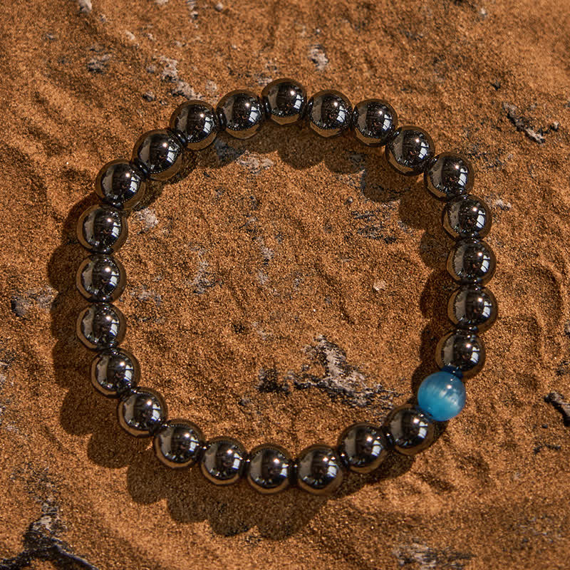 Olivenorma Hematite Blue Cat's Eye Stone Beaded Bracelet