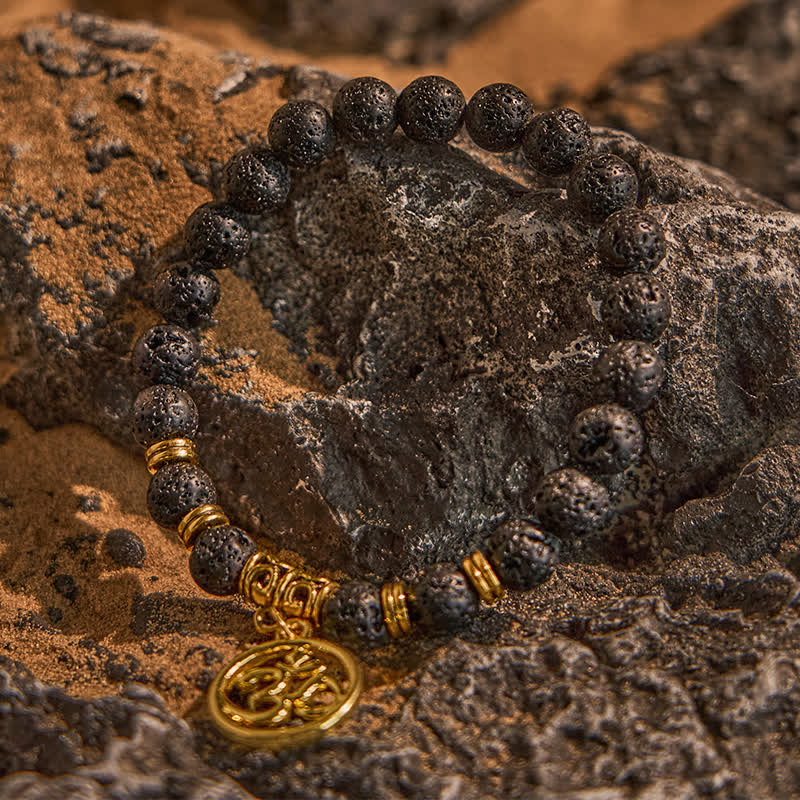 Olivenorma Natural Lava Stone Beaded OM Pendant Bracelet