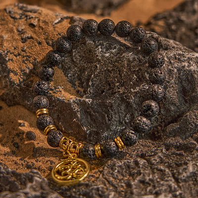 Olivenorma Natural Lava Stone Beaded OM Pendant Bracelet