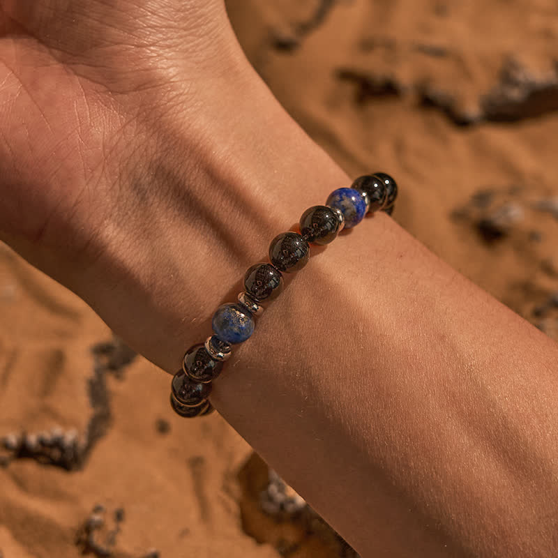 Olivenorma Natural Black Onyx Lapis Lazuli Bead Bracelet