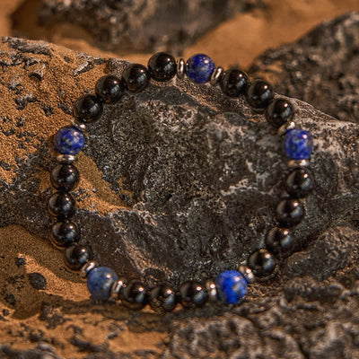 Olivenorma Natural Black Onyx Lapis Lazuli Bead Bracelet