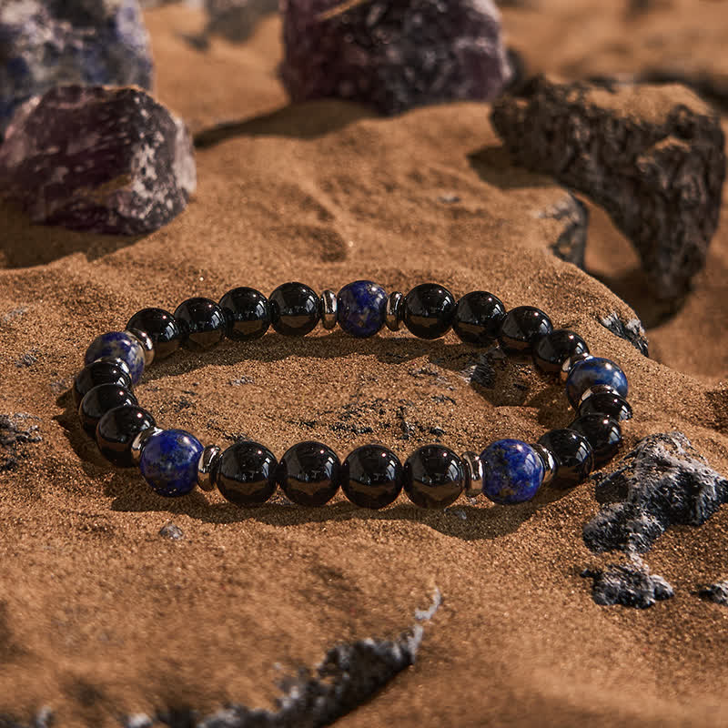 Olivenorma Natural Black Onyx Lapis Lazuli Bead Bracelet