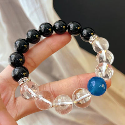 Olivenorma 12cm Obsidian Clear Crystal Sapphire Beaded Bracelet