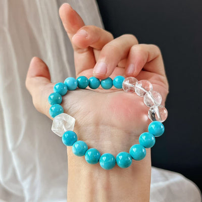 Olivenorma 12cm Clear Crystal Turquoise Beaded Bracelet