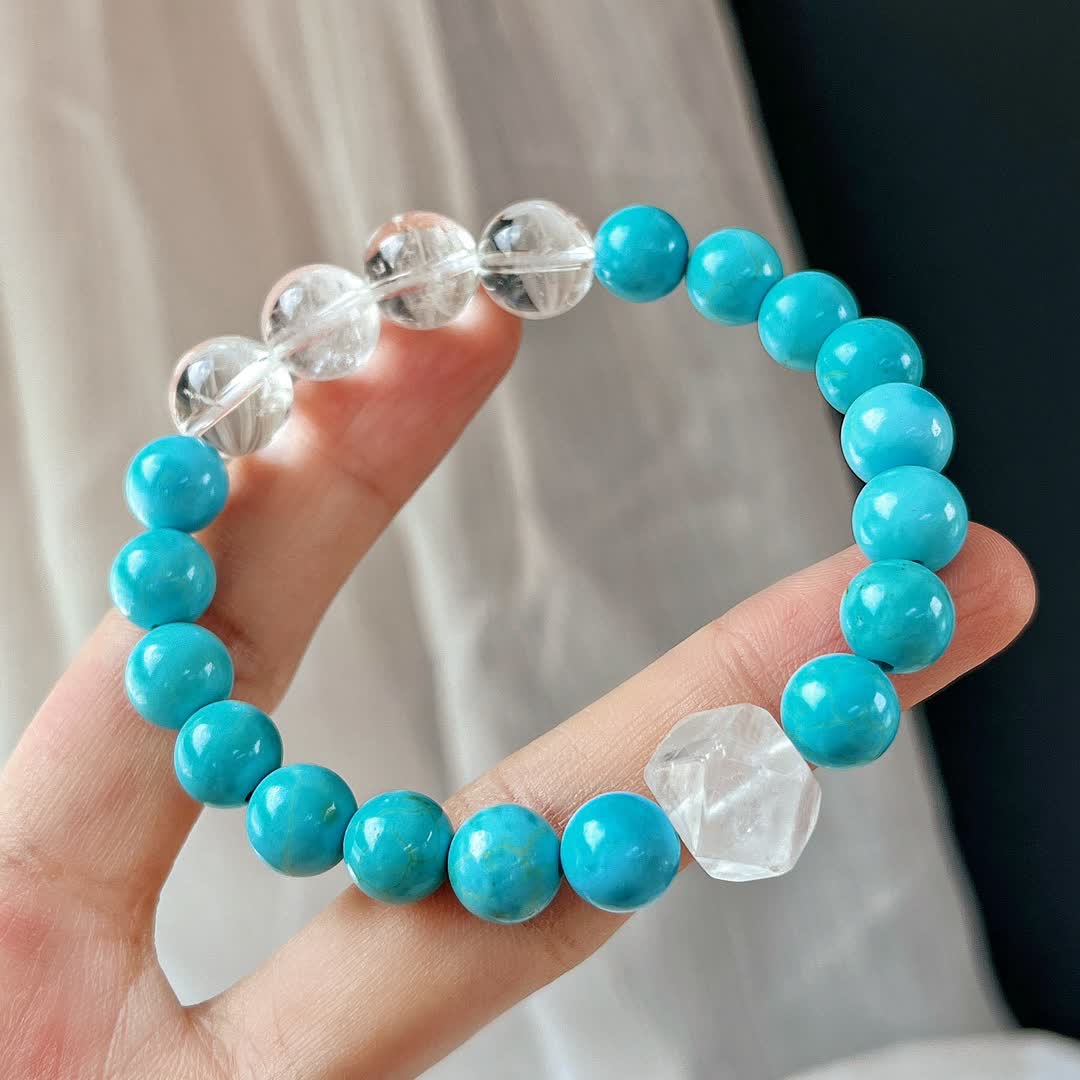 Olivenorma 12cm Clear Crystal Turquoise Beaded Bracelet