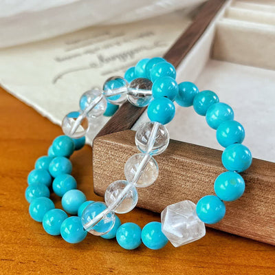 Olivenorma 12cm Clear Crystal Turquoise Beaded Bracelet