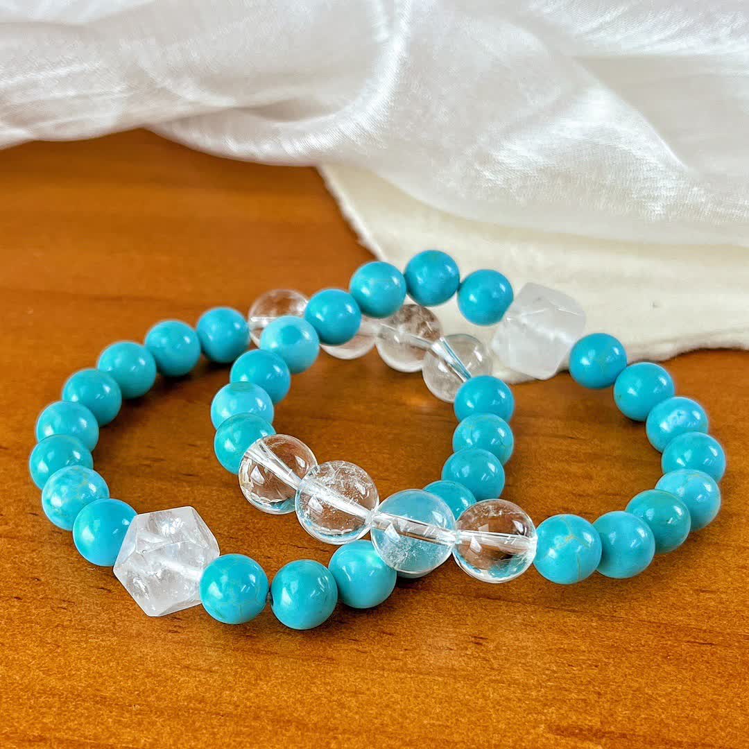 Olivenorma 12cm Clear Crystal Turquoise Beaded Bracelet